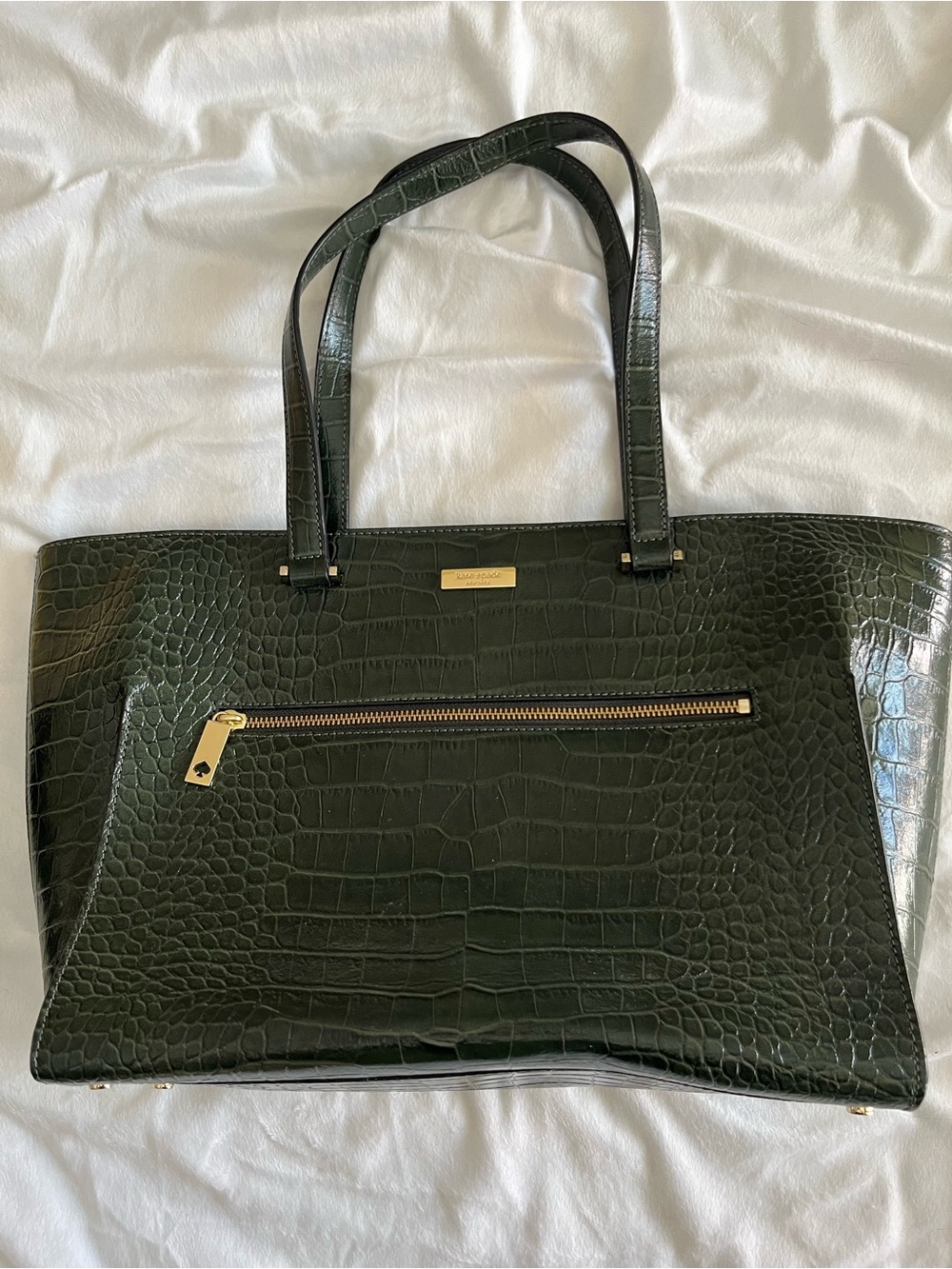kate spade Forest Green Croc-Embossed Tote with Gold Hardware
